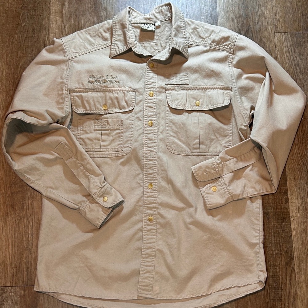 Vintage African Safari Kushner Kids Khaki Button Up Gorpcore Costume Big Kids S